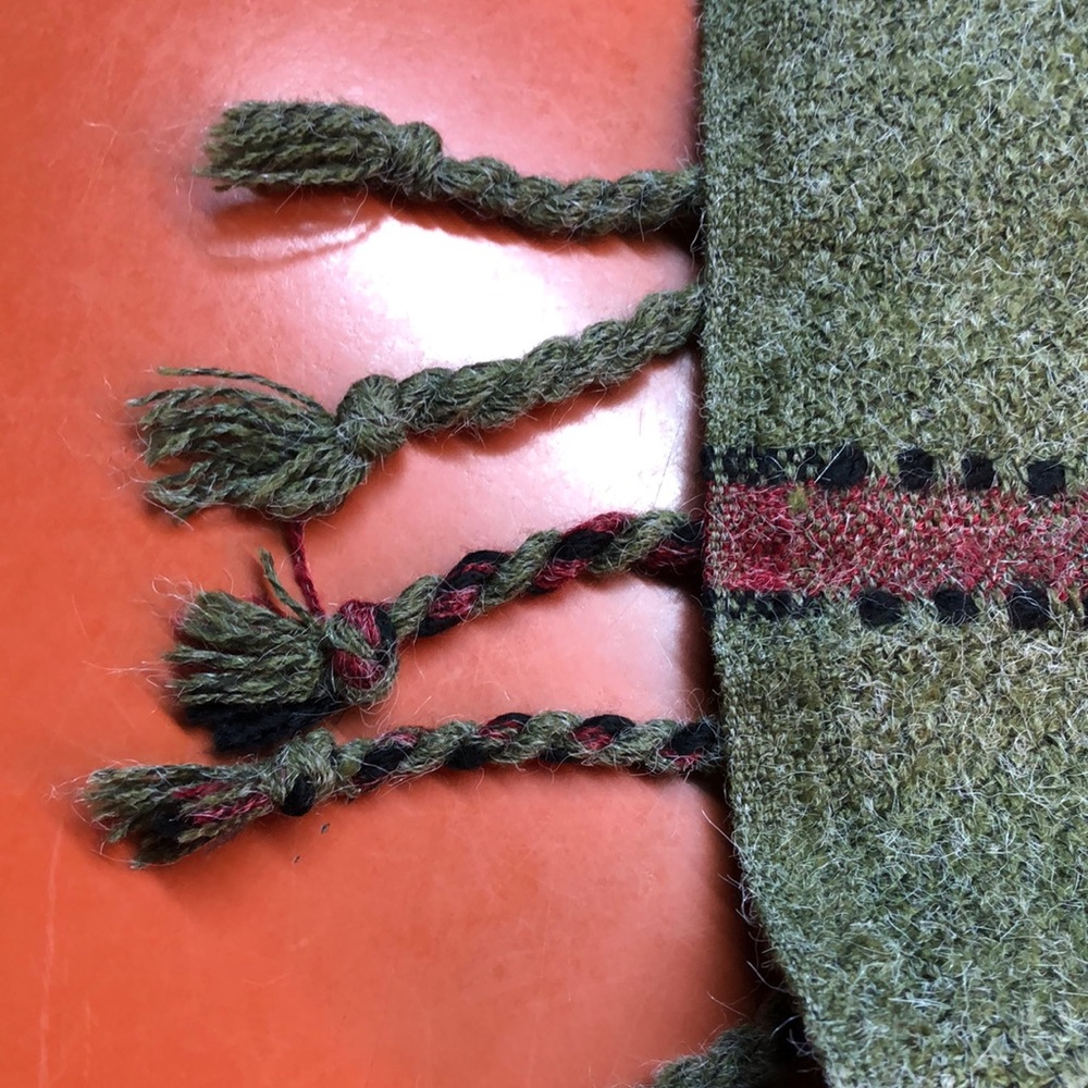 Beautiful red and green fringe poncho, OS - Picture 3 of 6